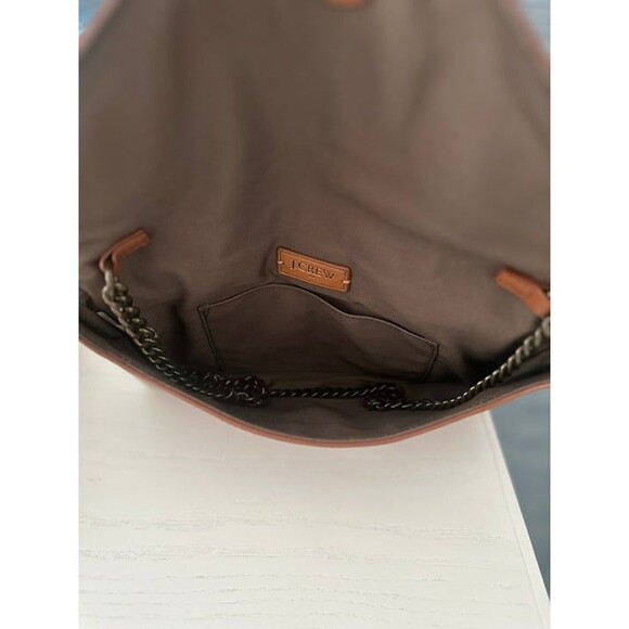 J. Crew Leather Tan Cognac Envelope Clutch Pouch Purse Bag - Picture 2 of 3